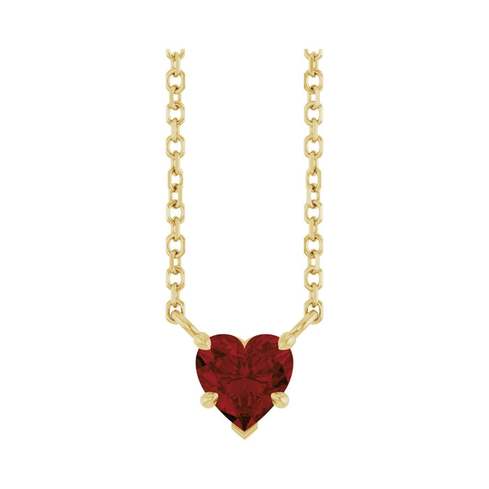 Heart Garnet Solitaire Necklace in 14K Yellow Gold
