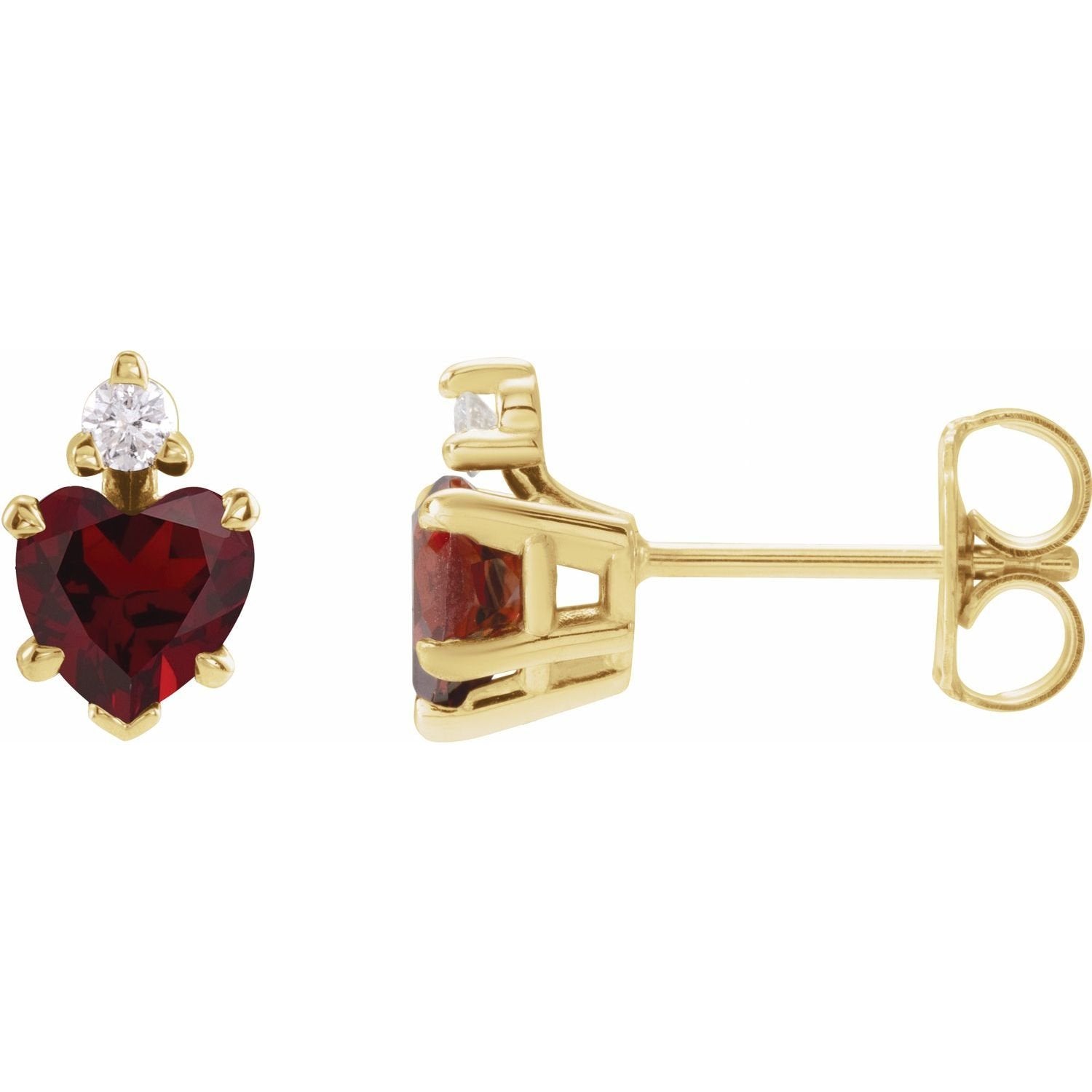 heart garnet stud earrings in 14k Yellow Gold
