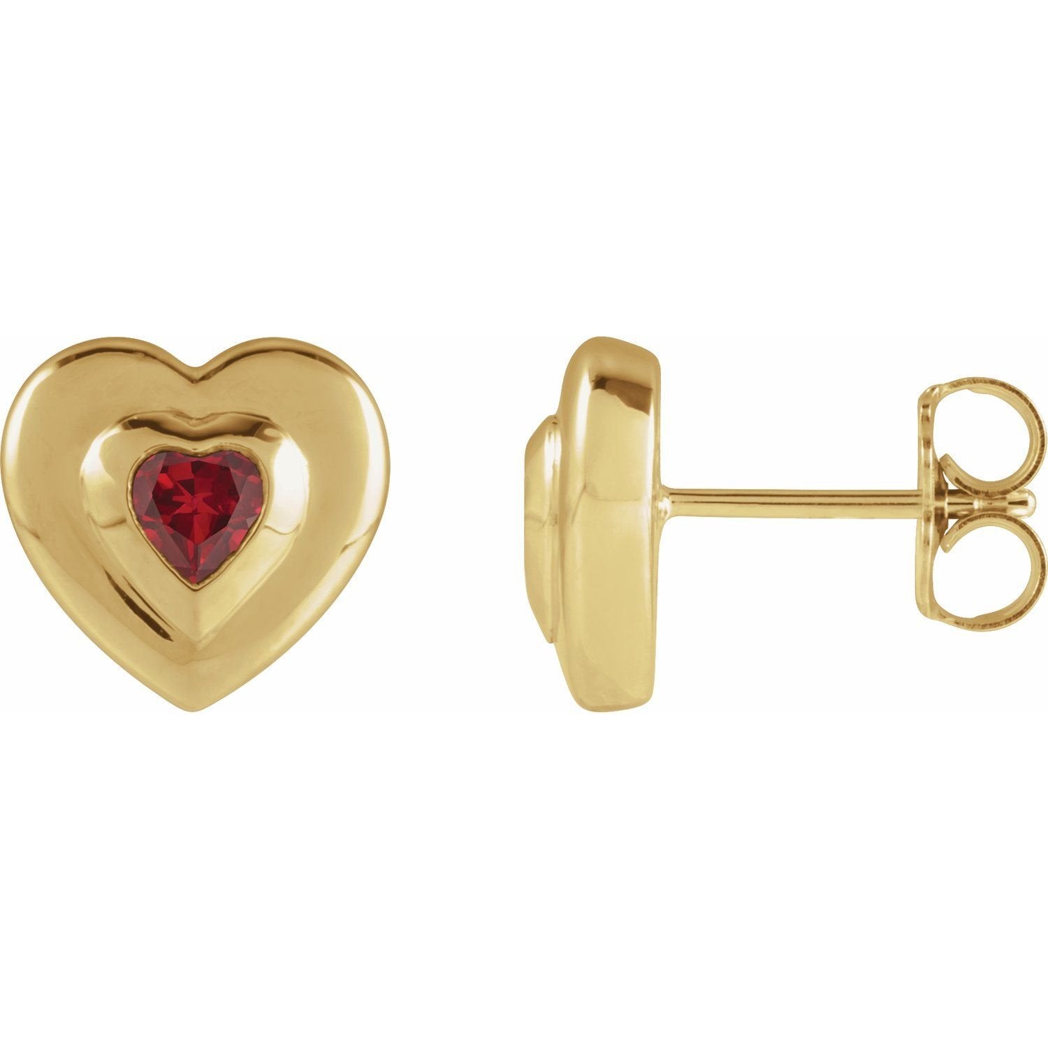 heart lab-grown ruby & diamond studs in 14k Yellow Gold