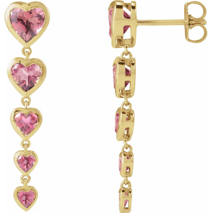 heart pink tourmaline earrings in 14k Yellow Gold
