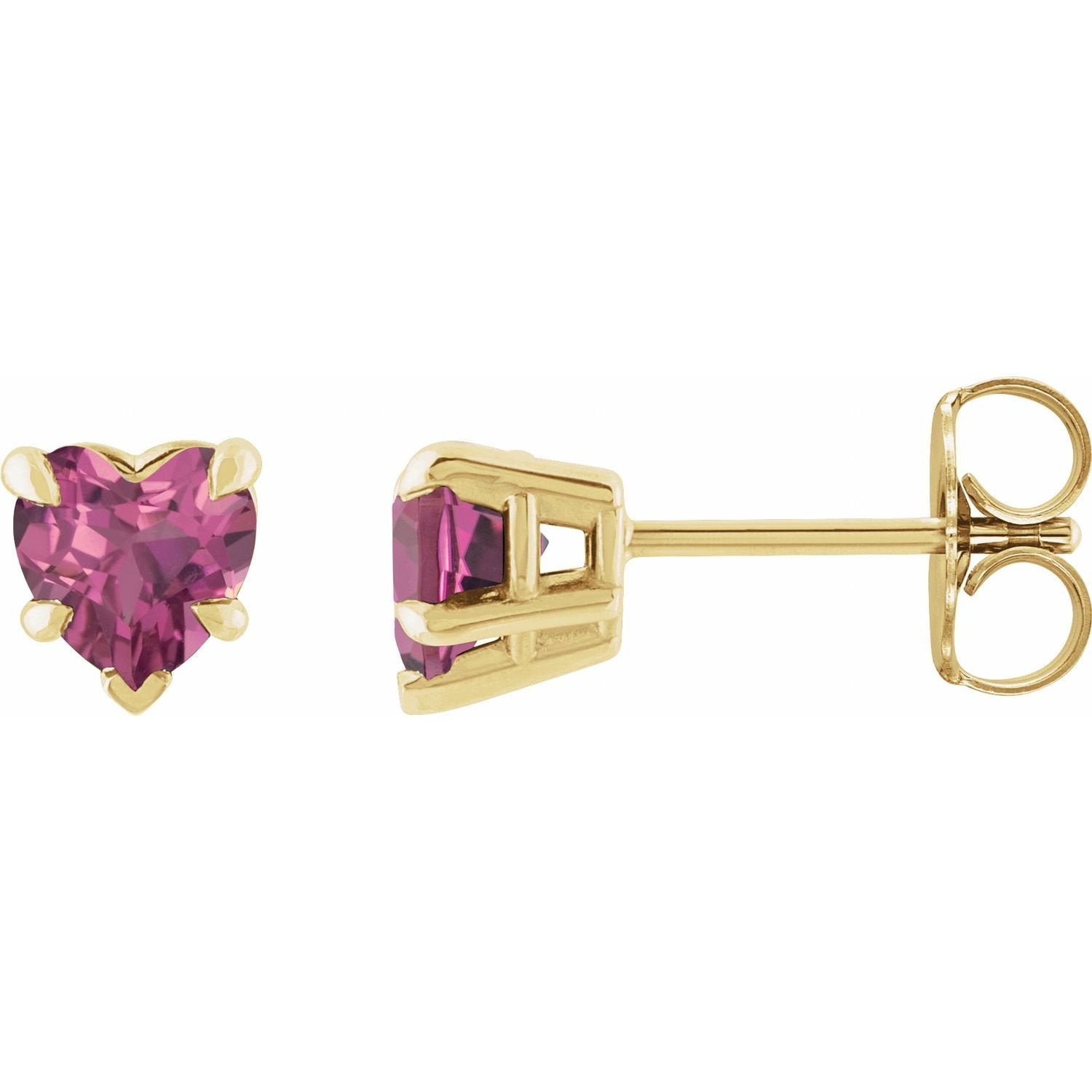 heart pink tourmaline stud earrings in 14k Yellow Gold