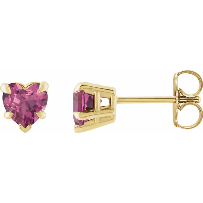 heart pink tourmaline stud earrings in 14k Yellow Gold