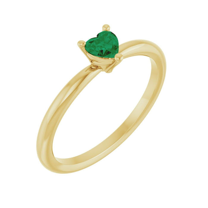 heart-shaped lab-grown emerald solitaire ring in 14k Yellow Gold