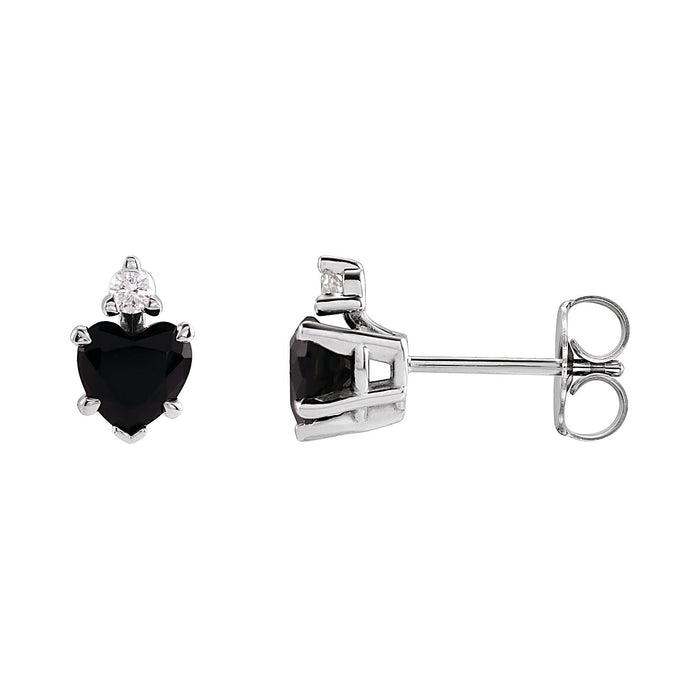 Heart Black Onyx Stud Earrings in 14K White Gold