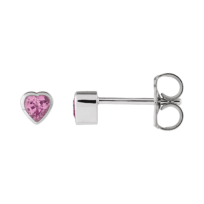 Heart Pink Sapphire Stud Earrings in 14K White Gold