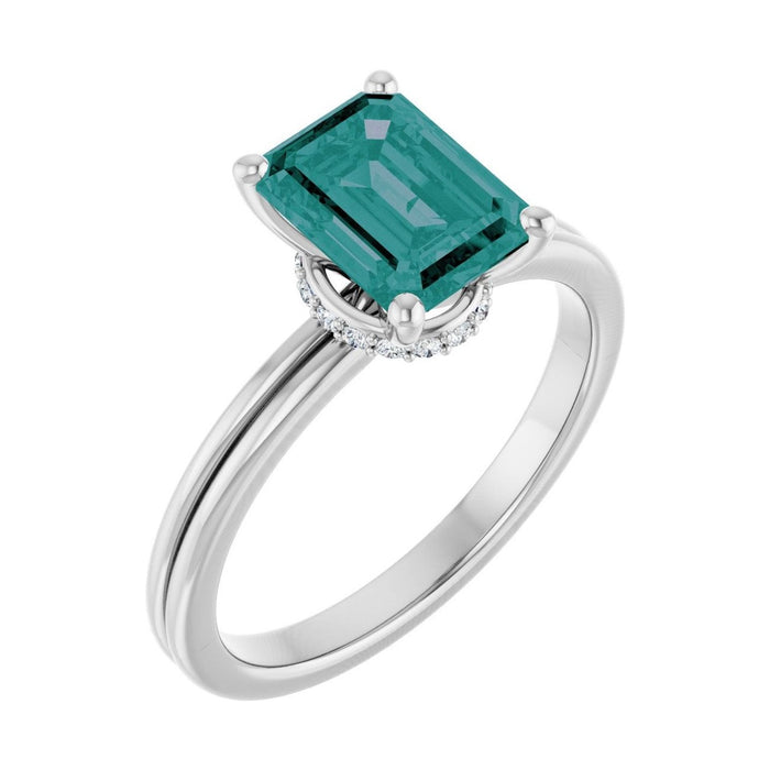 Emerald 1.5 ct Hidden-Accent Solitaire Lab Grown Alexandrite Engagement Ring in 14K White Gold
