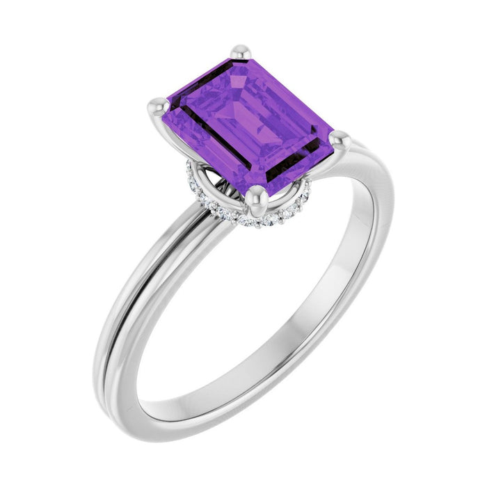 Emerald 1 ct Hidden-Accent Solitaire Natural Amethyst Engagement Ring in 14K White Gold