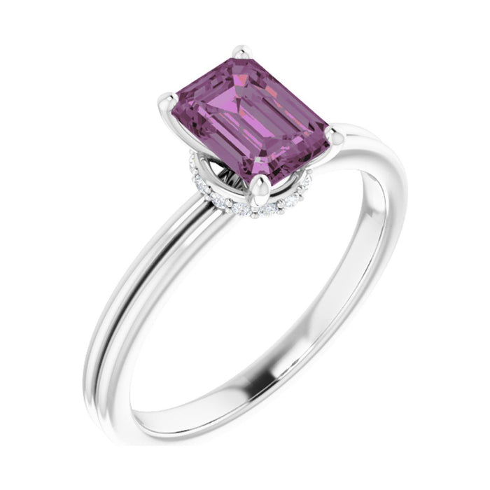 Emerald 1 ct Hidden-Accent Solitaire Natural Pink Sapphire Engagement Ring in 14K White Gold