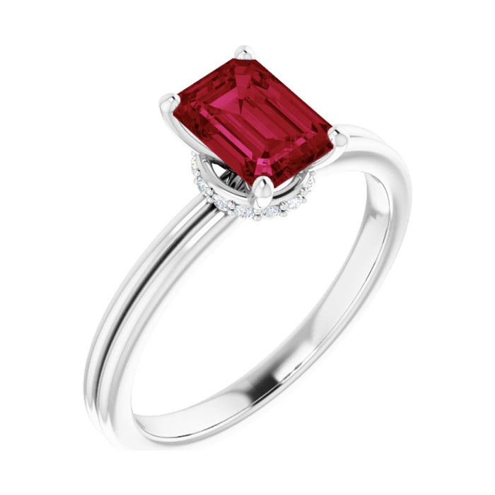 Emerald 1 ct Hidden-Accent Solitaire Natural Ruby Engagement Ring in 14K White Gold