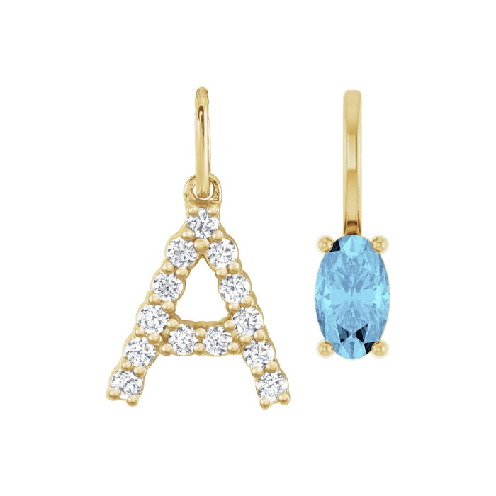 Lab Diamond Initial Necklace with Birthstone in 14K Yellow Gold