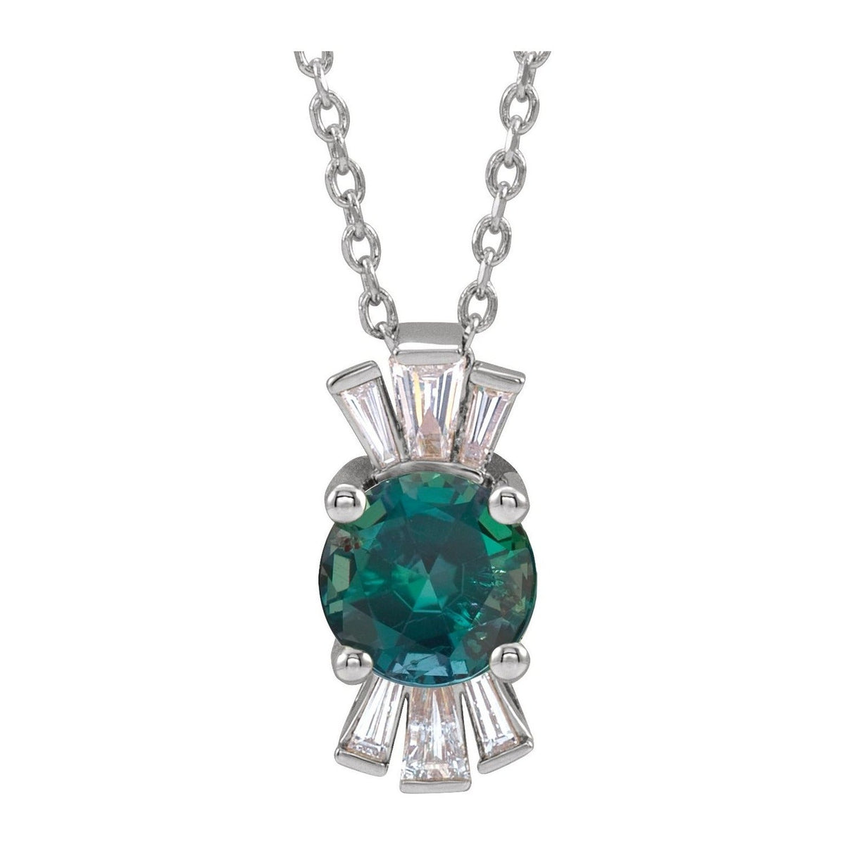 Lab-Grown Alexandrite Art Deco Pendant in 14K White Gold