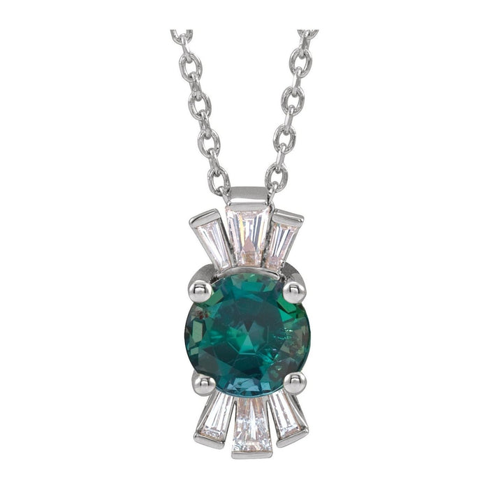 Lab-Grown Alexandrite Art Deco Pendant in 14K White Gold
