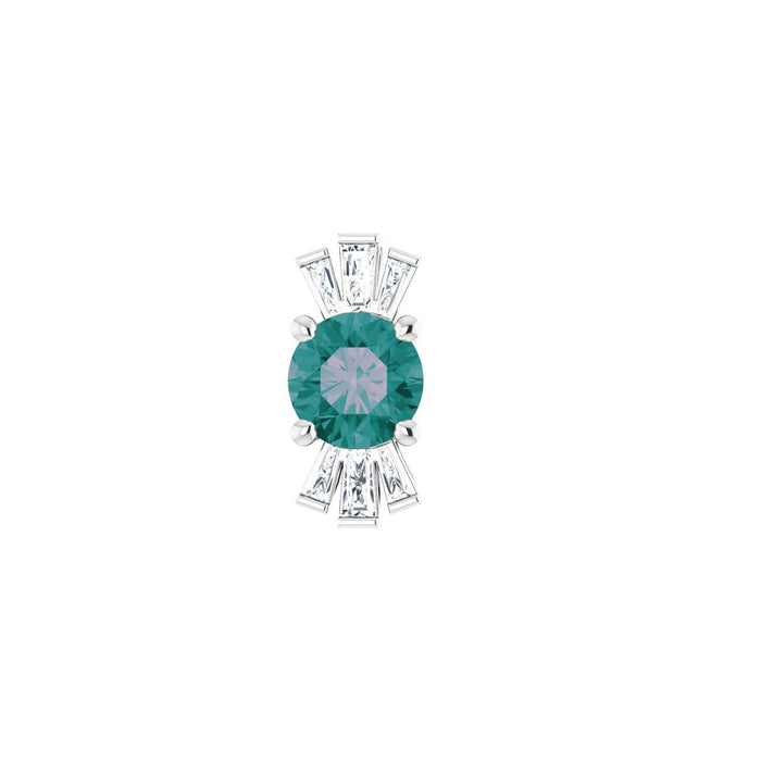Art Deco Lab-Grown Alexandrite Pendant in 14K White Gold