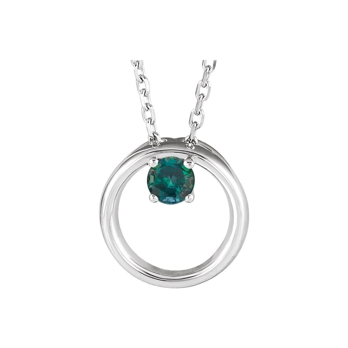 Lab-Grown Alexandrite Circle Pendant in 14K White Gold