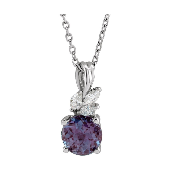 Lab-Grown Alexandrite Floral Pendant in 14K White Gold