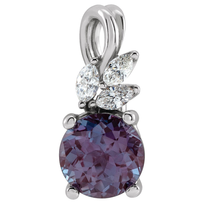 Floral Lab-Grown Alexandrite Pendant in 14K White Gold