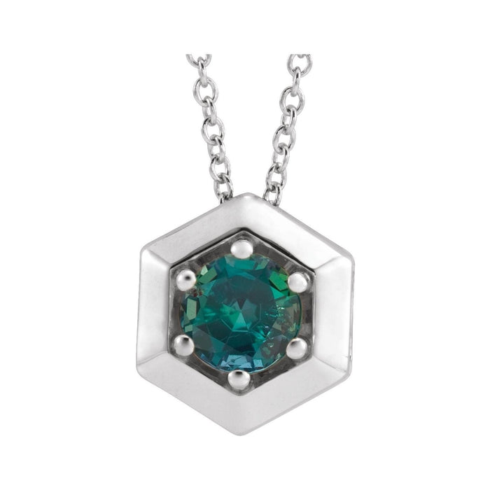 Lab-Grown Alexandrite Hexagon Pendant in 14K White Gold