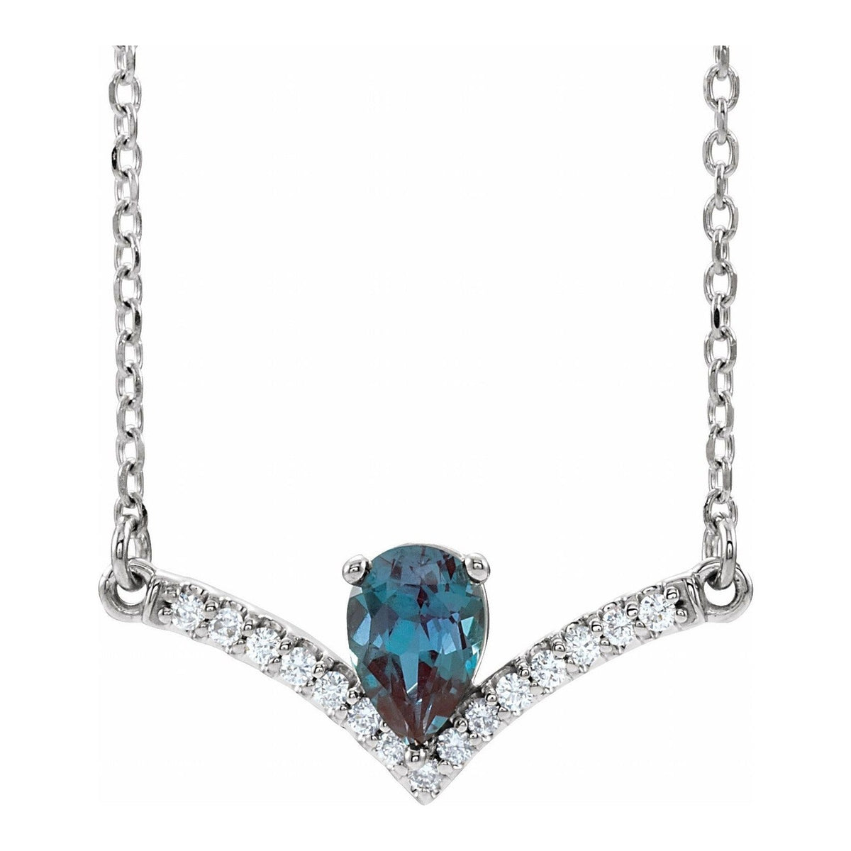 Lab-Grown Alexandrite V Bar Pendant in 14K White Gold