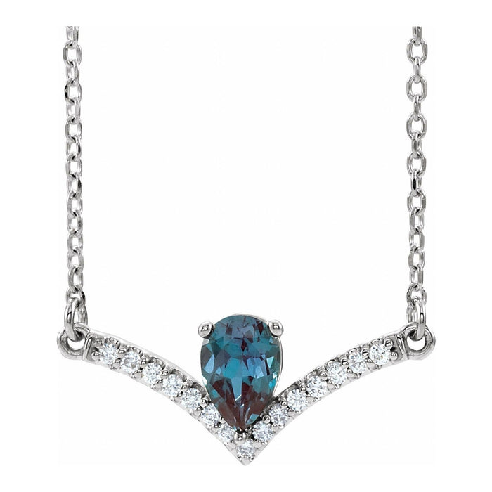 Lab-Grown Alexandrite V Bar Pendant in 14K White Gold