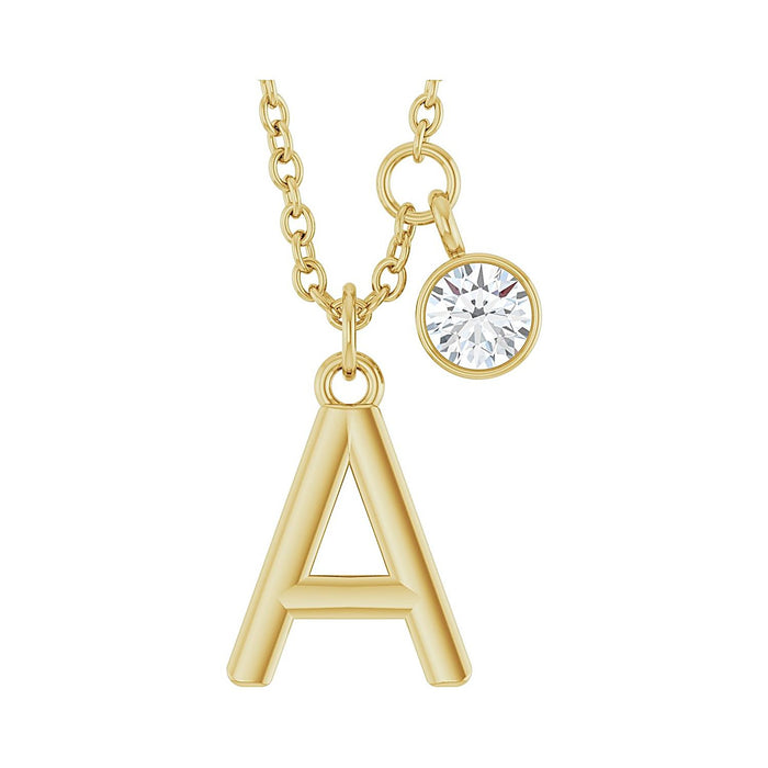 Lab Grown Diamond Initial Necklace, letter A, 14K Yellow Gold