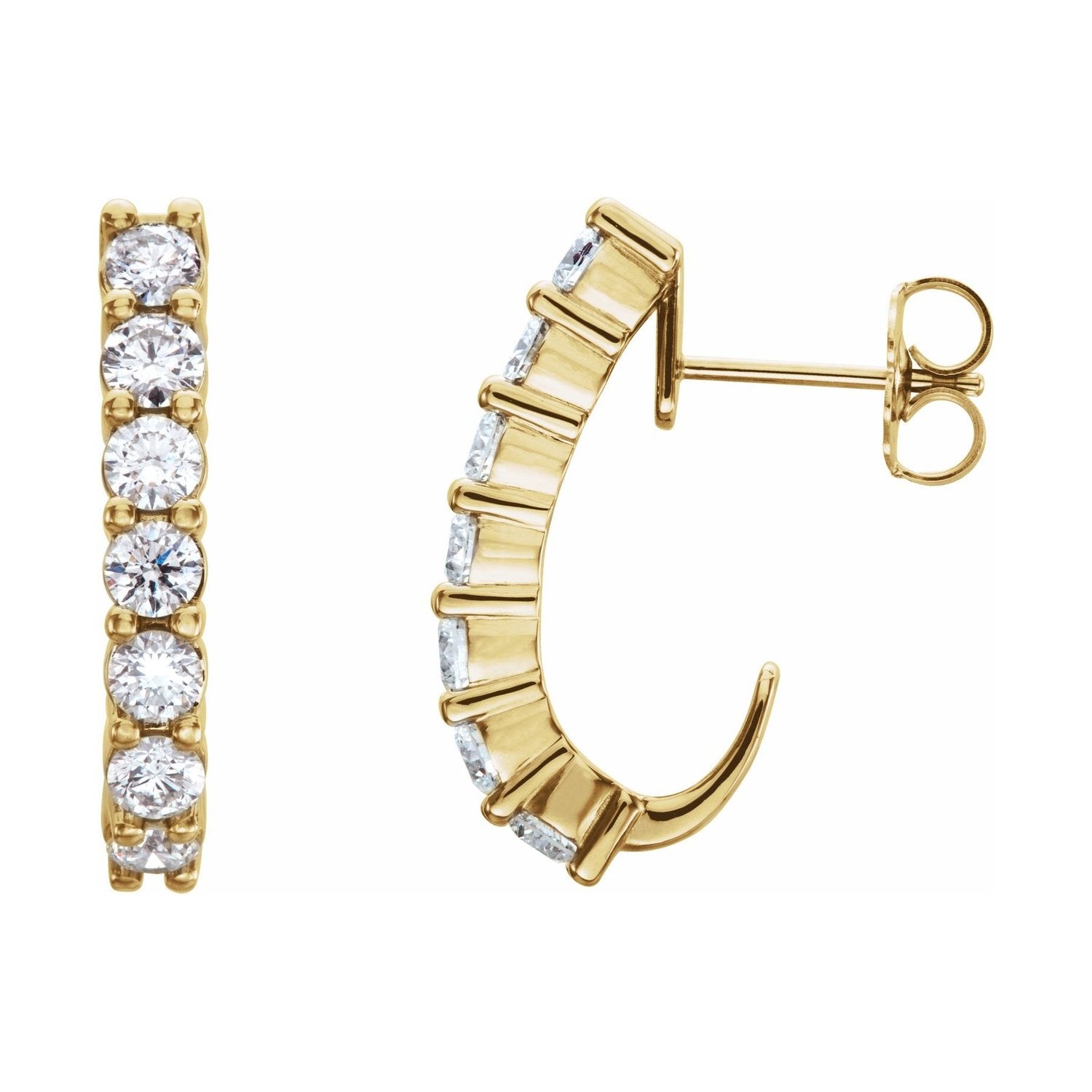 14K Yellow Gold Lab-Grown Diamond J-Hoop Earrings (3/4 ct tw)