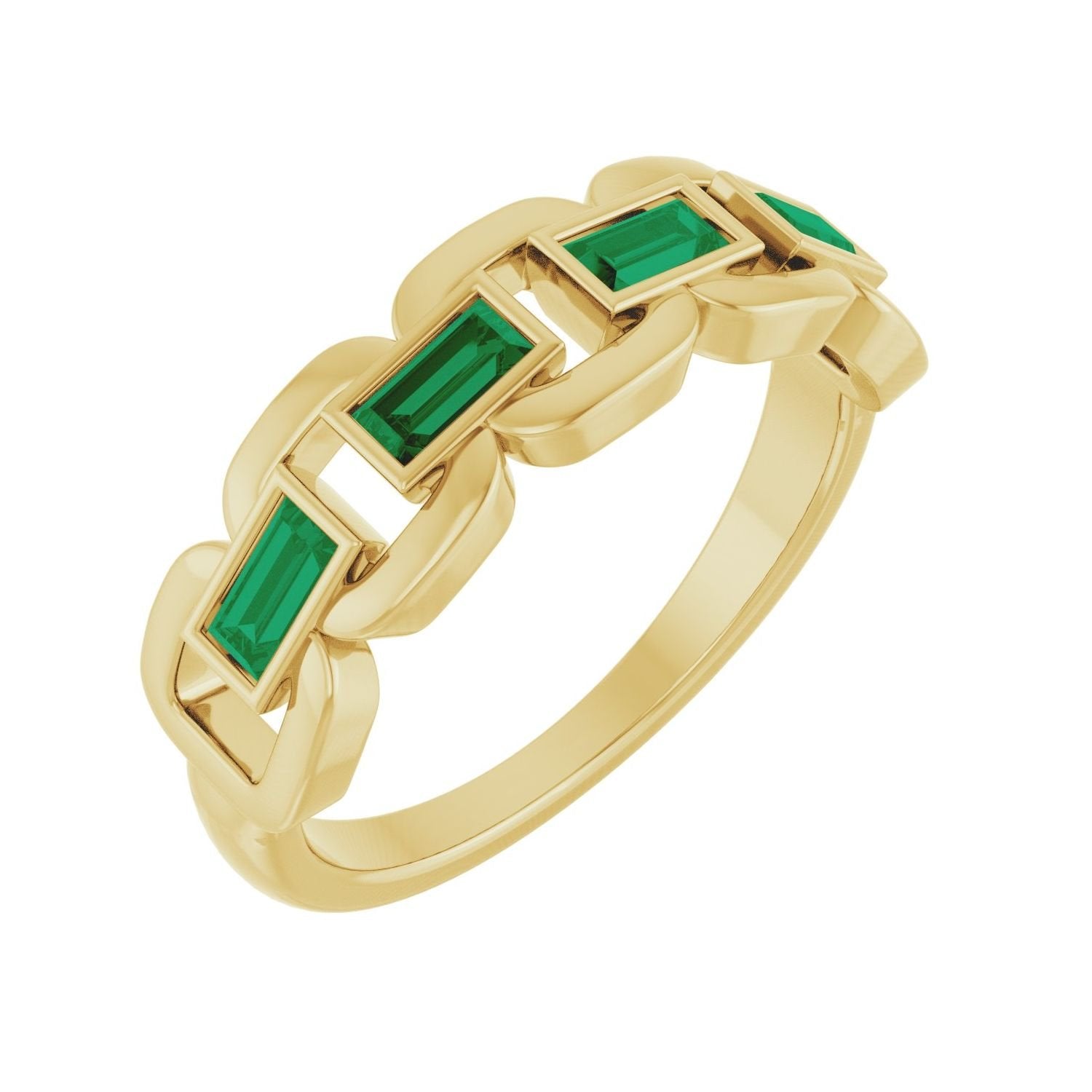 lab-grown emerald chain-link ring in 14k Yellow Gold