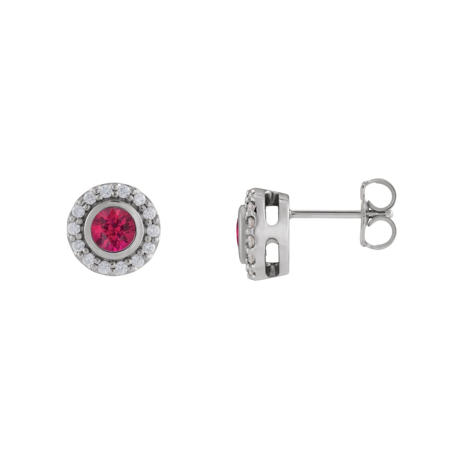 14K White Gold round lab-grown ruby earrings