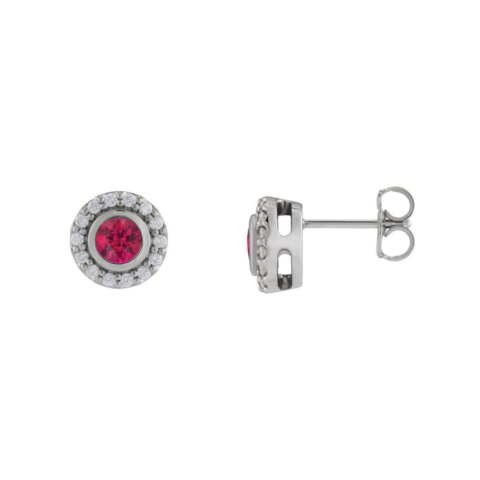14K White Gold round lab-grown ruby earrings
