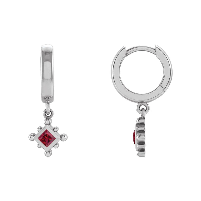 14K White Gold square lab-grown ruby earrings