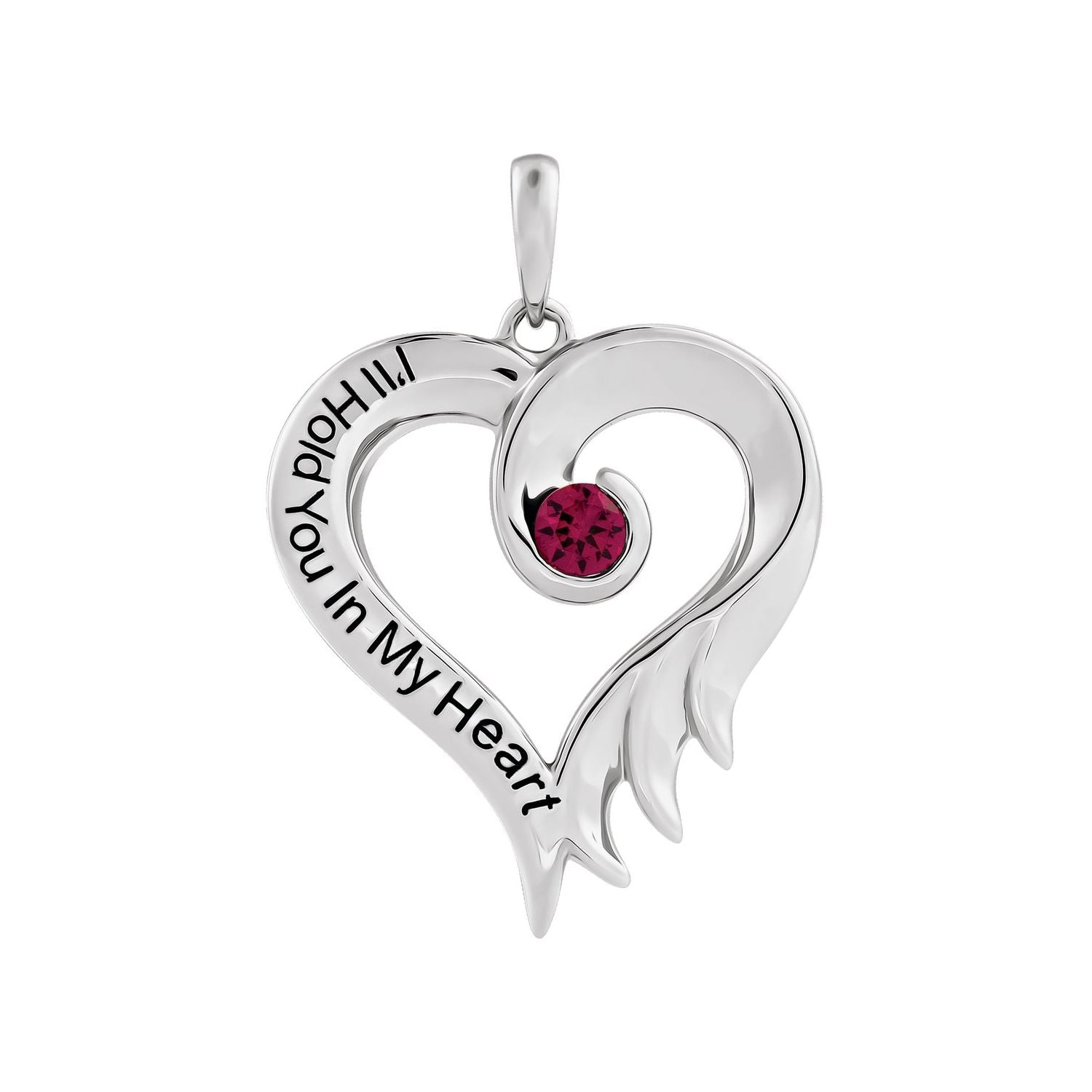14K White Gold Lab-Grown Ruby Lab-Grown Ruby Heart Necklace inscribed I'll Hold You In My Heart