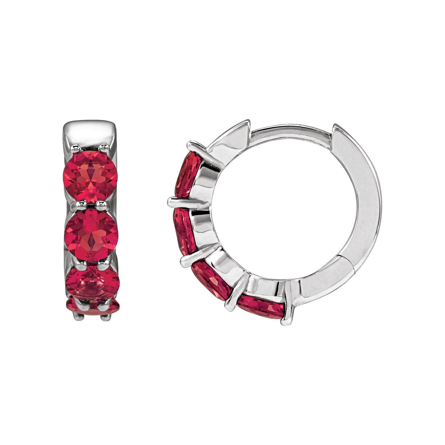 14K White Gold round lab-grown ruby earrings