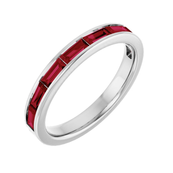 lab ruby baguette stack ring in 14k White Gold