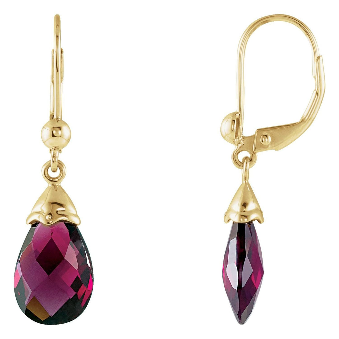 large brazilian garnet briolette earrings in 14k Yellow Gold