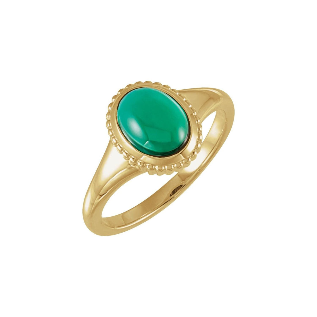 large oval lab-grown emerald cabochon ring in 14k Yellow Gold