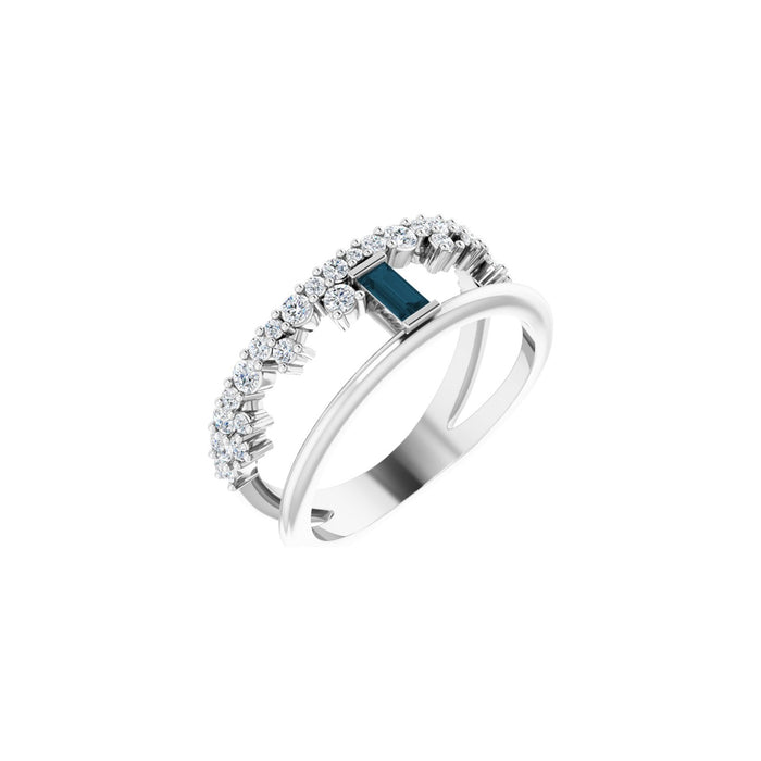 London Blue Topaz Baguette Negative-Space Diamond Ring (3/8 ctw) in 14K White Gold