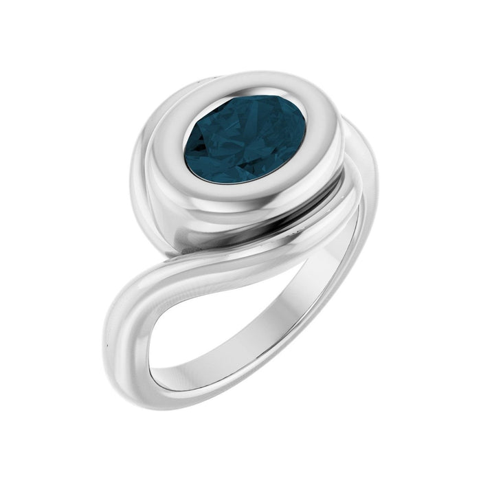 London Blue Topaz Oval Bypass Ring in 14K White Gold