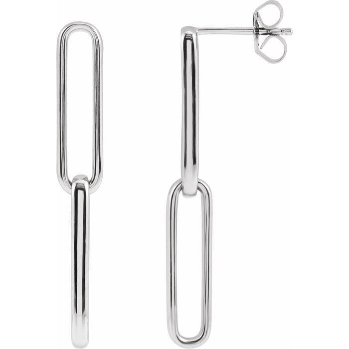 Long Paperclip Drop Earrings in 14K White Gold