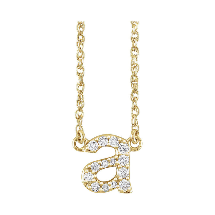 Lowercase Initial Necklace, letter A, 14K Yellow Gold