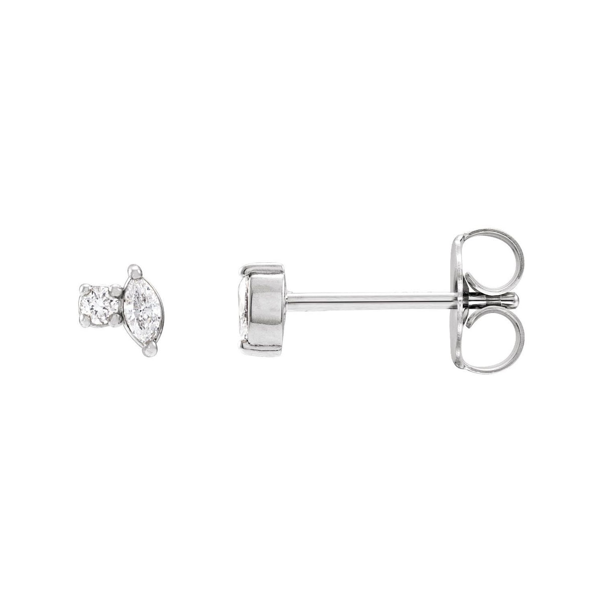 Marquise and Round Diamond Stud Earrings (.08 ctw) in 14k white gold or platinum