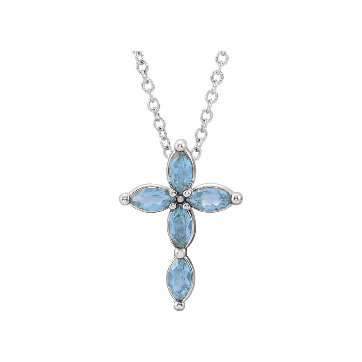 Marquise Aquamarine Cross Pendant in 14K White Gold