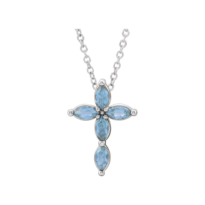 Marquise Aquamarine Cross Pendant in 14K White Gold