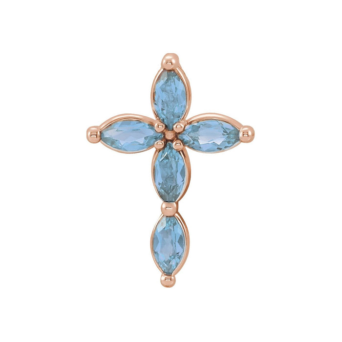 Marquise Aquamarine Cross Pendant in 14K Rose Gold