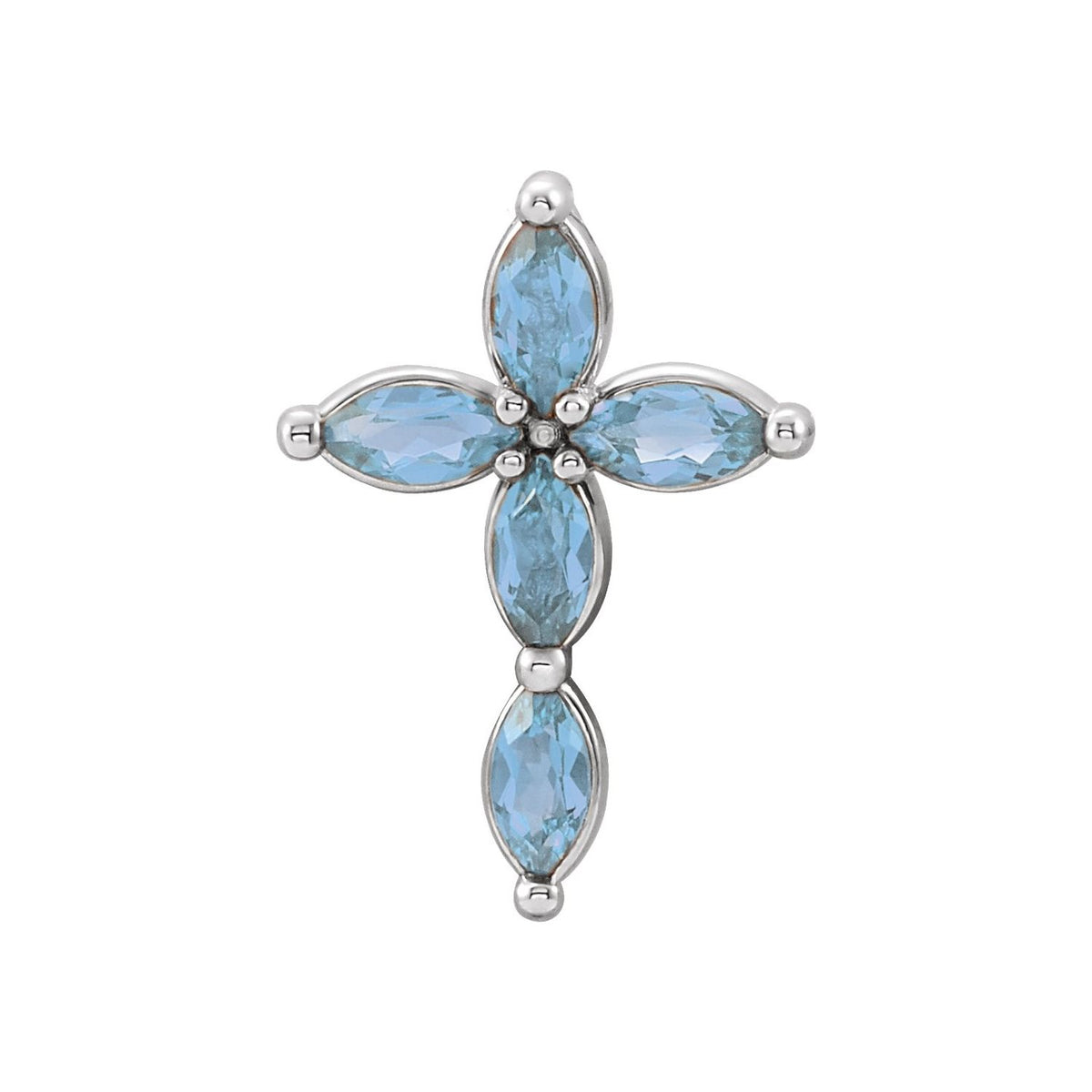 Marquise Aquamarine Cross Pendant in 14K White Gold