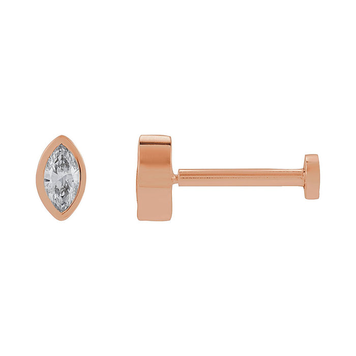 Marquise Diamond Flat Back Stud Earring in 14K Rose Gold