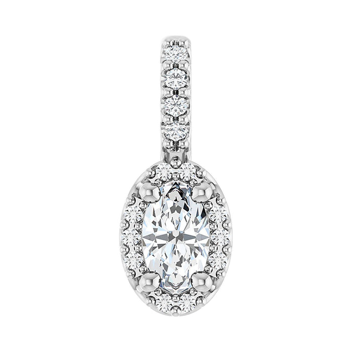Marquise Diamond Halo Moissanite Pendant in 14K White Gold