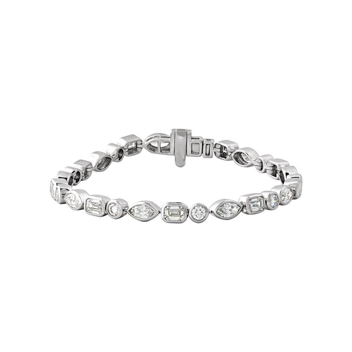 14K White Gold marquise emerald cut bezel set lab-grown diamond tennis bracelet