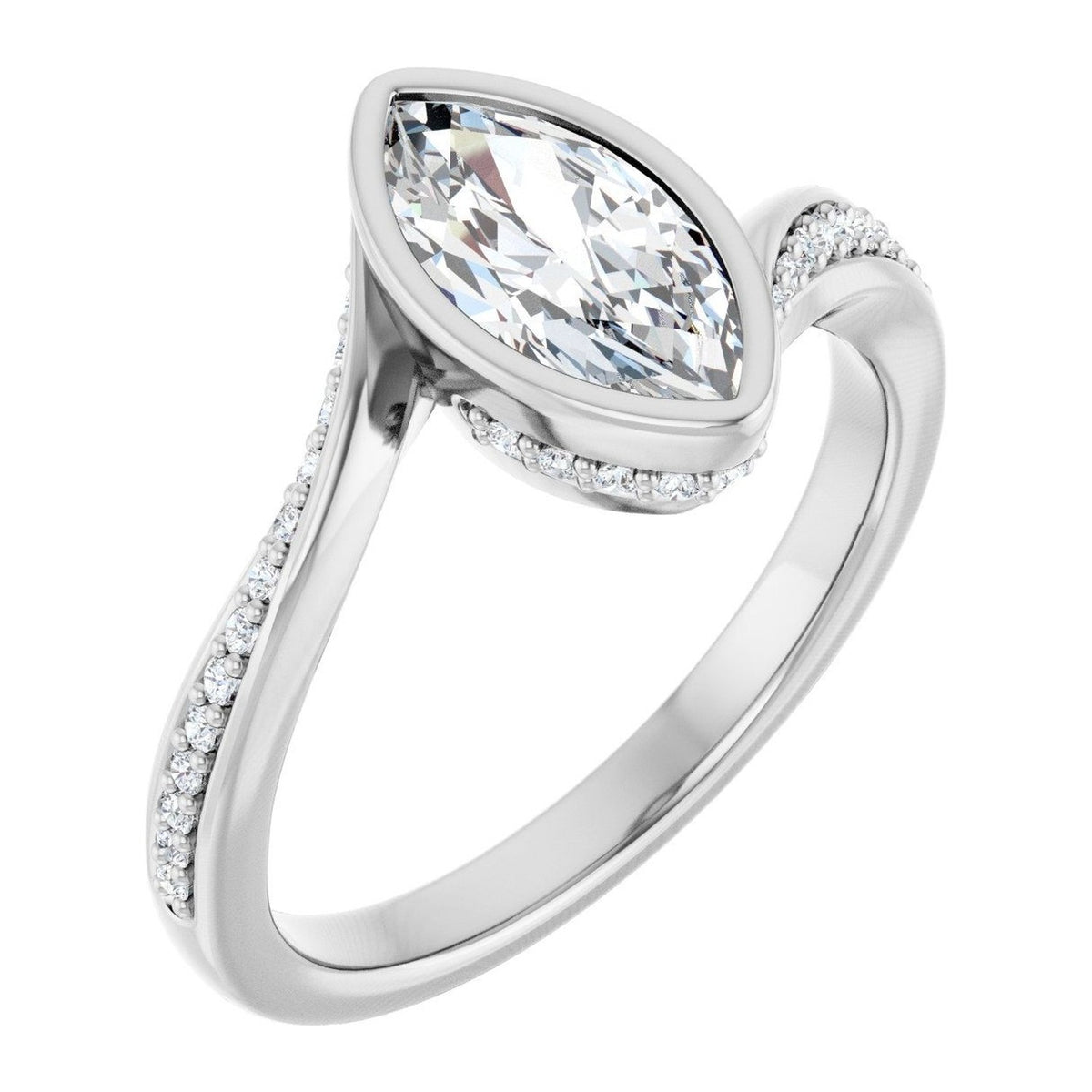 Marquise Lab-Grown Diamond Bezel Bypass Pavé engagement ring in 14K White Gold, shown with a 1.00 ct center