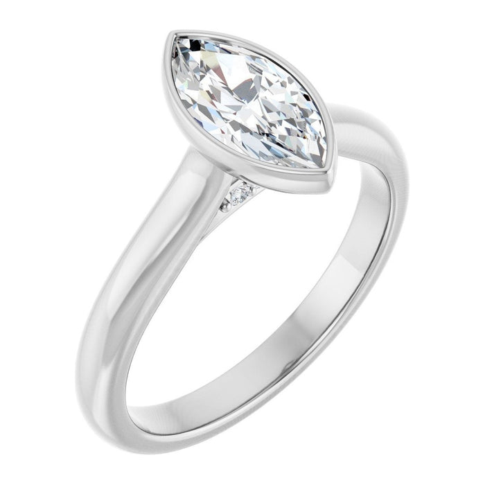 Marquise Lab-Grown Diamond Bezel-Set Solitaire engagement ring in 14K White Gold, shown with a 1.00 ct center
