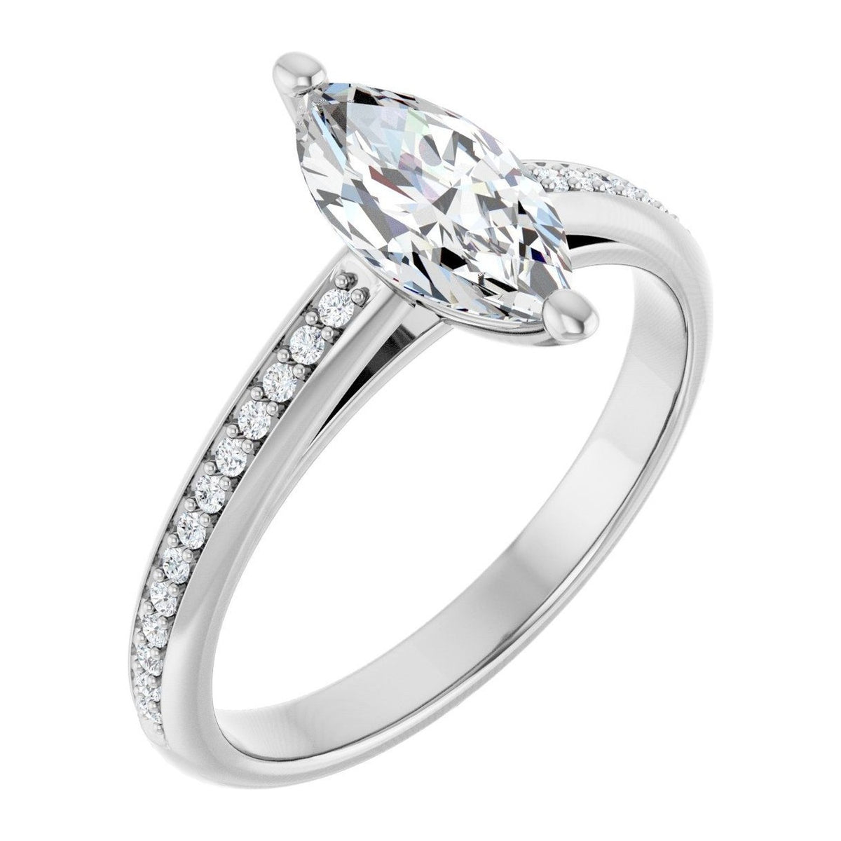 Marquise Lab-Grown Diamond Cathedral Pavé Solitaire engagement ring in 14K White Gold, shown with a 1.00 ct center
