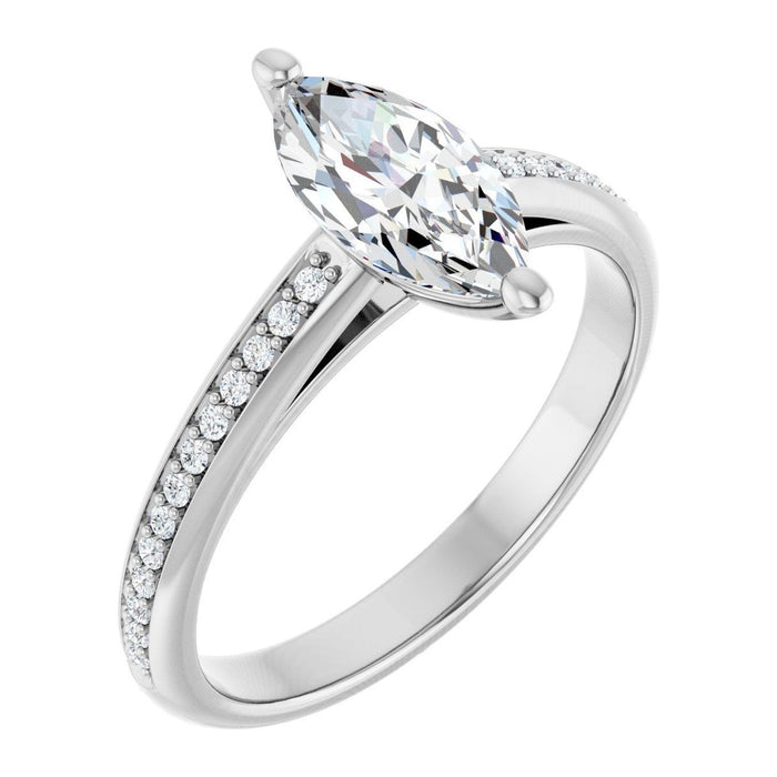 Marquise Lab-Grown Diamond Cathedral Pavé Solitaire engagement ring in 14K White Gold, shown with a 1.00 ct center